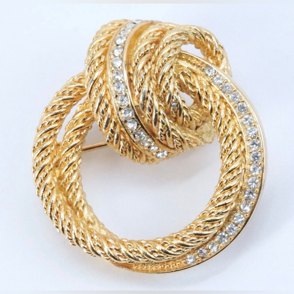 Vintage Christian Dior 18K Gold Plated Brooch with Crystals